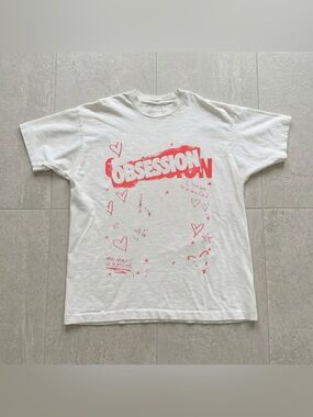 Obsession Red Hearts Doodle White Y2K Graphic T-Shirt